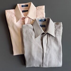PAIR of Paul Frederick Custom Dress Shirts | French Cuff | 16 - 32 | Herringbone